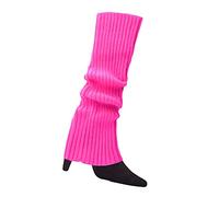 Jambières tendance pour femmes adultes et juniors des années 80 - Chaussettes longues en tricot côtelé pour fête, automne, hiver, sports décontractés, sans pieds, rose rouge, taille unique