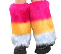 Jambières vintage chaudes en fourrure contrastée pour femmes, guêtres pelucheuses, chaussettes pour les jours d'hiver, Rose/rouge/jaune/bleu, taille unique