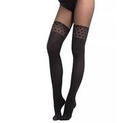 Jambissima - Collant fantaisie noir semi-opaque effet bas - fiore (FR/ES, Alpha/lettres, L, Taille normale, Taille normale, noir)