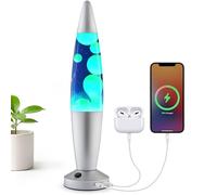 Jambo Lampe à mouvement liquide 16" avec ports USB - Liquide bleu et cire jaune - Lumière relaxante, veilleuse et lampe d’ambiance pour chambre, salon, bureau - Pour adultes, ados et enfants