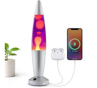 Jambo Lampe à mouvement liquide 16" avec USB - Pourpre avec cire jaune/orange - Lumière relaxante, lampe décorative pour salon, bureau ou chambre, veilleuse pour adultes, ados et enfants