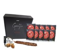 JAMBON IBÉRIQUE DE BELLOTA 100 % IBÉRIQUE - 10 assiettes coupe à couteau de 80 g + cadeau chorizo ou saucisson ibérique de Bellota. Marque Guiju. Usine. Salamanca. Cadeau de Noël.