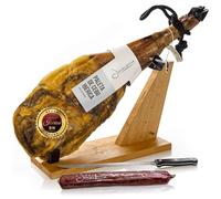 Jambon Pata Negra (Épaule) 4-4,5 Kg, Support Jambon Cru Entier, Couteau & Chorizo - Affinage Long, Texture Fondante, Arômes Intenses - Jambon Iberique Tapas, Fêtes, Cadeaux - Charcuterie Espagnole