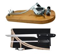 Jambonier Pliable Tête Rotative + Couverture de Jambon Noire + Aiguiseur manuel + Couteau à Jambon