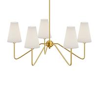 JAMCHE Lustres classiques à 5 bras en or poli avec lin blanc, 200 W, D30/76 cm doré/blanc