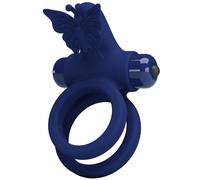 Jamele Double Anneau avec Vibration & Stimulateur de Papillon Bleu