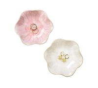 JAMEND CLXP Lot de 2 porte-bagues en forme de feuille de lotus, petit bol à clés, plateau à bijoux en céramique pour maman, amie, sœur, tous les bijoux ne sont pas inclus. Blanc + rose