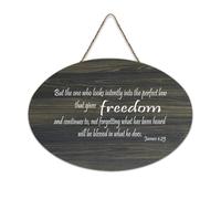 James 1:25 Décoration murale en bois rustique avec inscription « But The One Who Looks Intently Into The Perfect Law That Gives Freedom And Cont » 15,2 x 25,4 cm