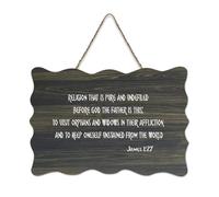 James 1:27 Plaque en bois à suspendre avec inscription Religion That Is Pure And Undefiled before God The Father Is This Wood 15,2 x 25,4 cm