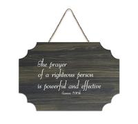 James 5:16b Panneau de bienvenue en bois rustique avec inscription « The Prayer of A Righteous Person Is Powerful And Effective » pour porte d'entrée, porche, décoration murale, panneau en bois pour
