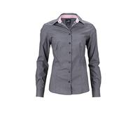 JAMES & NICHOLSON - Femme Chemise Tendance avec Design All Over (XL, Titane/Blanc)