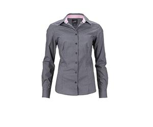 JAMES & NICHOLSON - Femme Chemise Tendance avec Design All Over (XL, Titane/Blanc)