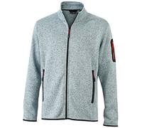 James & Nicholson Jacke Knitted Fleece Jacket - Blouson Homme, Gris (Light-Grey-Melange/Red) - X-Large (Taille Fabricant: X-Large)
