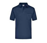 James & Nicholson Polo à manches courtes avec poche poitrine - Polo classique pour homme en piqué fin de qualité, bleu marine, L