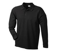 JAMES & NICHOLSON Polo Maille piquée Manches Longues (M, Noir)