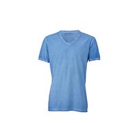 JAMES & NICHOLSON Tee Shirt Tendance avec col-V (3XL, Bleu Horizon)