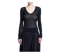 James Perse, Femme, Pulls, Noir, Taille: 40 FR Côtelé Col en V Profond T-shirt à Manches Longues