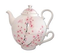Jameson & Tailor Tea for One Théière en porcelaine brillante Motif fleurs de cerisier