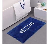 JameStyle26 Tapis de Bain antidérapant - Bleu et Blanc - Motif Poisson - 50 x 80 cm