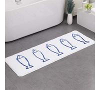 JameStyle26 Tapis de bain antidérapant - Bleu et blanc - Motif poisson - Tapis de bain antidérapant - Séchage rapide - Tapis de cuisine - Tapis de salle de bain (blanc, 45 x 120 cm)