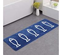 JameStyle26 Tapis de Bain antidérapant - Motif Poisson - Bleu et Blanc - Motif Poisson - Antidérapant - Séchage Rapide - 45 x 120 cm - Bleu
