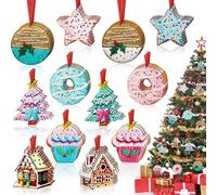 jamgeery Ornements en Bois | 24 Pièces De Pendentifs De Fête | Impression 2D Recto Verso Donut Gâteau Décoration De Sapin De Noël,pour l'hiver, La Decoration De Fenêtre, La Famille, La Célébration