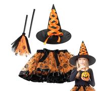 jamgeery Tenues de sorcière d'Halloween, tenue de sorcière | Costume de cosplay avec chapeau et balai,Accessoires de jeu de rôle, jupe Tutu de pour mascarade, Halloween, carnaval
