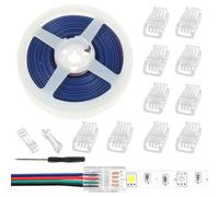 JAMHER 10 Pièces LED Strip Connector RGB Lights Adapter Lighting Pin Connecteurs clairs sans fil Gapless Track Lighting Connector avec 5M/16.4ft câble(4 PIN 8 MM)