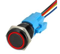 JAMHER 19mm 12V DC interrupteur à bouton poussoir autobloquant 1no1nc interrupteur SPDT avec interrupteur étanche à LED annulaire pour trou de montage de 0,74" avec prise de courant (Rouge)