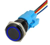 JAMHER 19mm 12V DC interrupteur à bouton poussoir autobloquant 1no1nc interrupteur SPDT avec interrupteur étanche à LED annulaire pour trou de montage de 0,74" avec prise de courant (Bleu)