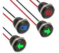 JAMHER Lot de 4 12mm Led Métal étanche Voyants, DC 12 V/24 V Voyants LED pour Motos, Voitures, Camions, Tracteurs, Camping Cars, VTT