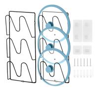 JAMHEXOU Lot de 2 supports muraux autocollants pour couvercles de casseroles, en métal, 3 fentes, pour porte d'armoire ou de couvercle de casserole