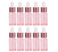 JamHooDirect Lot de 10 flacons compte-gouttes en verre de 10 ml avec pipettes compte-gouttes, mini flacons vides pour huiles de massage essentielles, Capuchon rose transparent/or rose, Medium