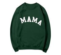 Jamicy Sweat Femme sans Capuche Col Rond Pull Grande Taille Décontracté Sweatshirt Imprimé Lettres Mama Sweat-Shirt Tendance Casual Haut Automne Quotidien Habit Doux Vêtements Vert armée TTG (XX_l)
