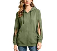 Jamicy Sweat Femme Zippé Hoodie Décontracté Mode Pull Doux Sweatshirt avec Masque de Nuit Sweat-Shirt avec Poche Zippée Cordon Hood Couleur Unie Haut Automne Habit Vêtements Vert armée S (s)