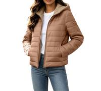 Jamicy Veste Matelassée Femme Courte Blouson Ample Doublé | Doudoune à Capuche Doublure en Peluche Zip Poches Latérales Coupe Courte
