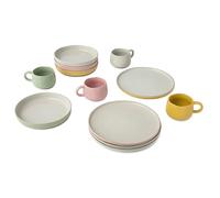 Jamie Oliver Big Love Lot de 4 Assiettes Rondes Roses et Blanches 27 X 6 cm, Bols Verts et Blancs 22 X 22 cm, Tasses Multicolores 375 ml 13 X 10 cm, Passe au Lave-Vaisselle