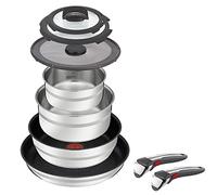 Jamie Oliver by Tefal L9769932 Ingenio Set de 9 pièces en acier inoxydable avec 2 poignées amovibles, 2 poêles revêtues, 2 casseroles et 3 couvercles Compatible induction