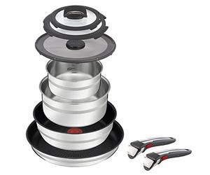 Jamie Oliver by Tefal L9769932 Ingenio Set de 9 pièces en acier inoxydable avec 2 poignées amovibles, 2 poêles revêtues, 2 casseroles et 3 couvercles Compatible induction
