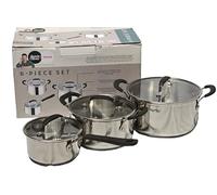 Jamie Oliver by Tefal Lot de 6 casseroles et casseroles antiadhésives avec couvercles en verre - Compatible avec induction et four - Batterie de cuisine en acier inoxydable avec couvercles (tailles 16