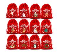 JAMIEKA Sacs en peluche pour décorations de vacances, 13 x 18 cm | Lot de 12 pochettes à cordon pour décorations de vacances et surprises en tissu doux pour petits cadeaux