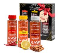 Jamie's Hive to Table Lot de 3 bouteilles à presser pour cannelle, citron et miel infusé chaud, 340,2 g, miel pur et non filtré, gourmet, sans gluten, miel aromatisé naturel
