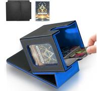 Jamiukro Boîte de jeu de cartes pour MTG Commander, boîte à cartes TCG, boîte de rangement magnétique en cuir PU pour cartes à collectionner, peut contenir 100 cartes à double pochette, noir et bleu