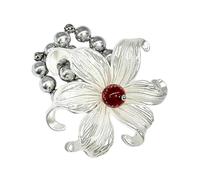 JAMNGHB Bague élégante en résine blanche avec double perles d'inspiration vintage - Fleurs ouvertes délicates - Cadeau vintage - Fleur en métal