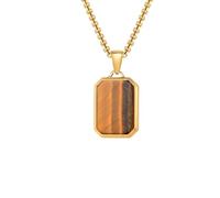 JAMNGHB Collier moderne avec pendentif géométrique en acier inoxydable pour homme avec pierres naturelles rectangulaires, accessoire pour un usage quotidien réglable en acier inoxydable, taille unique