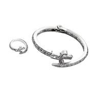 JAMNGHB Élégant bracelet ouvert en forme de serpent et bagues - Design vintage gravé - Taille réglable - Pour homme et femme, One Size, Métal, Pas de pierre précieuse