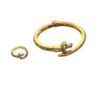 JAMNGHB Élégant bracelet ouvert en forme de serpent et bagues - Design vintage gravé - Taille réglable - Pour homme et femme, One Size, Métal, Pas de pierre précieuse