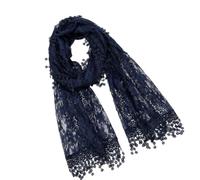 JAMNGHB Élégant voile Mantilla en dentelle pour mariage traditionnel Hijab châle en dentelle couvre-tête pour chapelle catholique formelle, bleu marine, As detailed discription