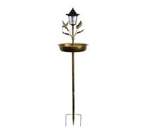 JAMNGHB Fontaine solaire en fer solide avec lumières LED pour décoration de jardin et observation de la faune jour et nuit Bain d'oiseaux en fer