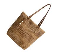 JAMNGHB fourre-tout tissé en paille, à main à bandoulière à franges, de plage léger avec doublure en Polyester, à main à poignée supérieure Spaciou